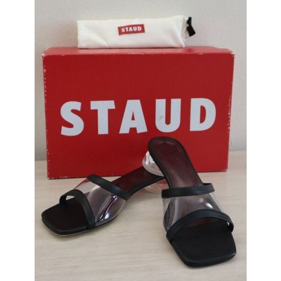 Staud 404-1251 Women's Sz 37 / US 7 Black/Clear Simone Clear Mule Sandals $350 - Picture 1 of 16
